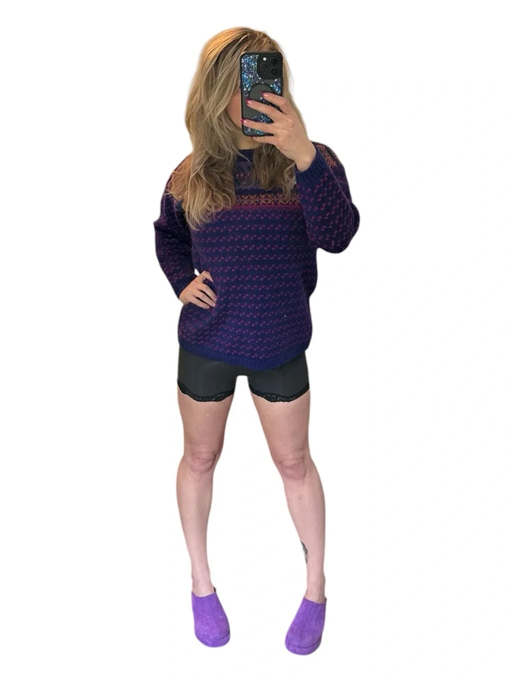 Vintage 90’s Nomadic Traders 100% Wool Purple Fair Isle Crewneck Sweater Small